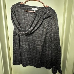 Nine West, 1X, Black, white, and red plaid long sleeve shirt.